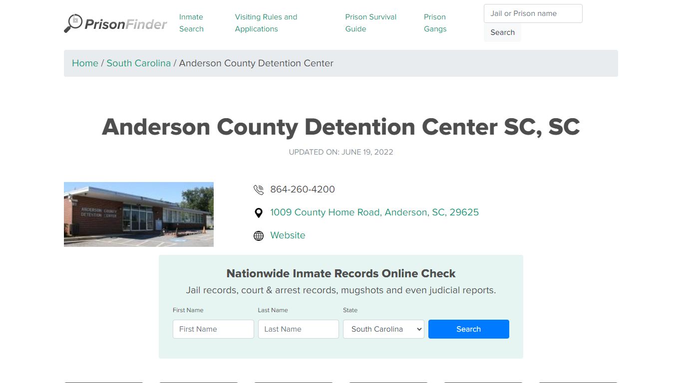 Anderson County Detention Center SC, SC Inmate Search ...